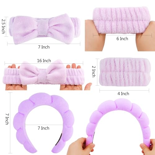 Chanaco Makeup, Skincare & Face Wash Headband, Wrist Towels, Spa Headband, Teen Girl Gifts, Hair Accessories for Women & Girls - color: Purple
