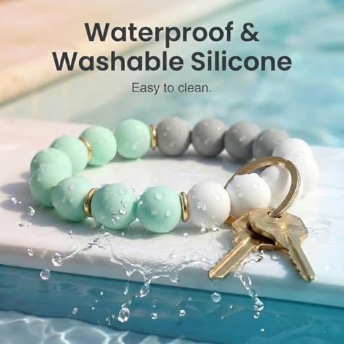 BIHRTC Key Ring Bracelet Car Keychain Holder Wristlet Silicone Women Beaded Bangle Chains - color: 12mm Pink