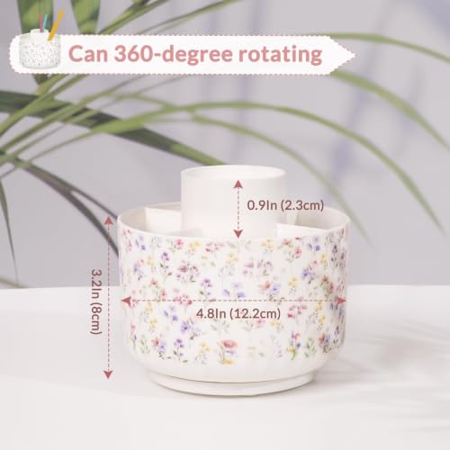 SKYDUE Rotating Pencil Pen Holder for Desk, Pencil Cup with 5 Slots - color: Floral