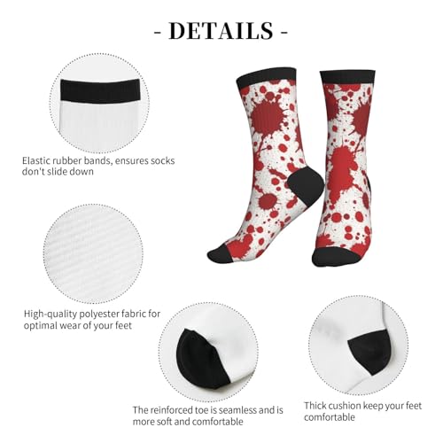 Crew Athletic Socks Funny Crazy Casual Sports Novelty Dress Socks for Women Men Running Hiking - color: Red Bloody Blood Splatter