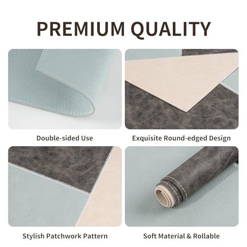 New Microfi Indoor/Outdoor Washable Faux Leather Vinyl Patchwork Placemats, Set of 4 (Blue) - color: Blue