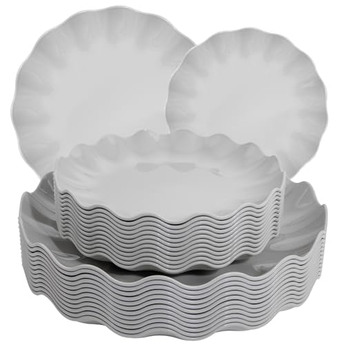 LIYH 24Pcs Grey Plastic Plates Reusable Unbreakable Dinner And Salad Set - color: Gray, size: 24(12 Guests)