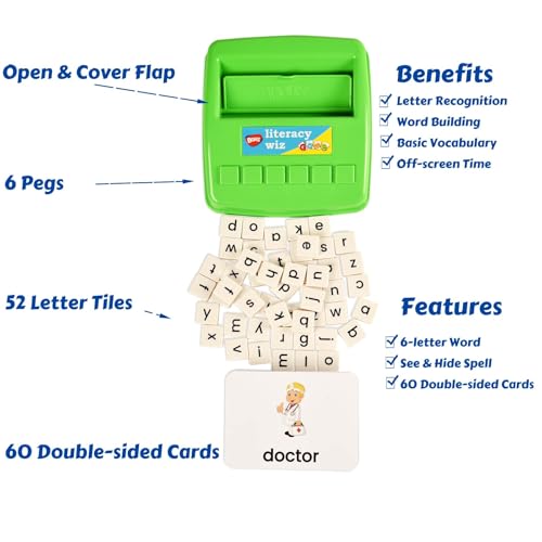 BOHS English Spelling Game for Kids, 60 Picture Cards and Lowercase Tiles - style: lower case