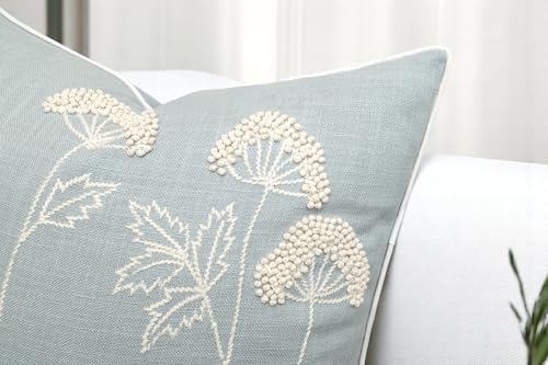 Rudransha Hand Embroidered Wildflower 18x18 Pillow Cover, Robins Egg - color: Blooming-robins Egg, size: 18" x 18" (Pack of 1)