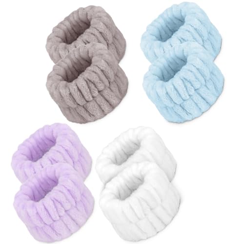 8 Pcs Absorbent Microfiber Women's Spa Wristbands for Face Washing - Prevent Water from Spilling Down Your Arms - color: Purple, White, Brown, Blue