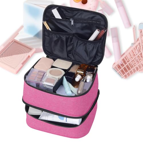 Double Layer Makeup Bag with Adjustable Dividers, Wine - color: Wine