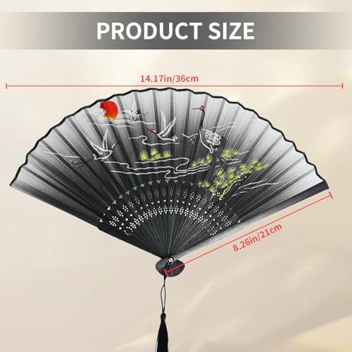 5 Pcs Foldable Chinese Hand Fans with Tassels,Folding Fan,Vintage Handheld Fans Decorations for Women Girls(Black,Pink,Blue,Purple,Green) - color: multicolor