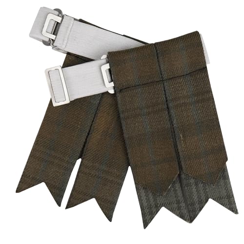 EZE Kilt Flashes for Men with Heavy Buckle Adjusters, Plain & Tartan Kilt Sock Flashes Acrylic Wool - color: Black Watch Weathered