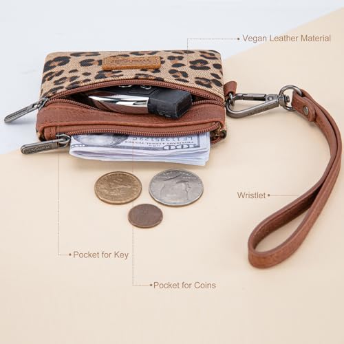 Wrangler Small Wallet for Women Leopard Print Wristlet Wallets Mini Change Pouch Brown - color: Leopard Print Brown