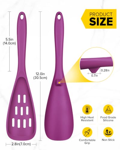 BUNDLEPRO Silicone Cooking Spoons for Nonstick Cookware, One-Piece, 2 Pack - color: Purple