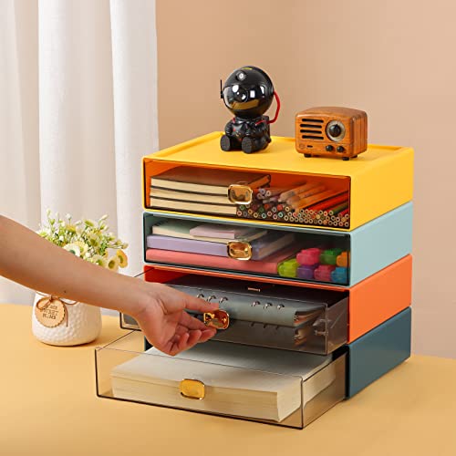 Desktop Storage Drawers, Plastic Countertop Printer Paper Organizer - color: 1 Large Drawer, White