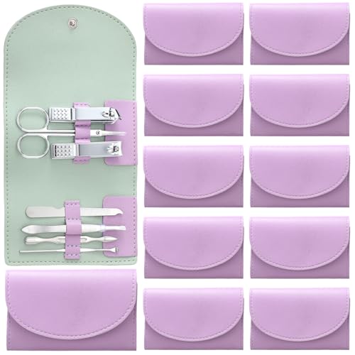 12 Set Mini Manicure Bulk, 7 in 1 Nail Clipper, Purple - color: Purple