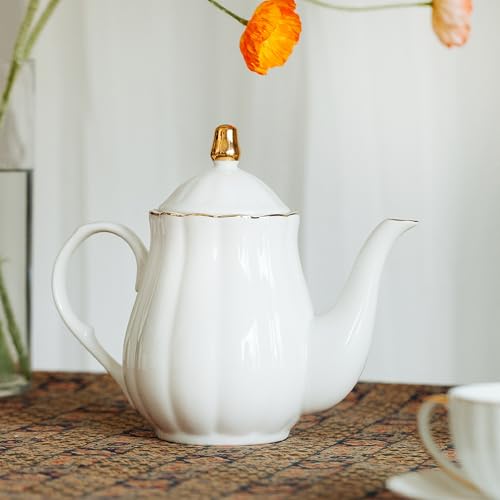 BTaT- Classic tea set, 13 pcs, Tea Cups (7oz), Tea Pot with Stainless Steel Infuser (32oz), Creamer and Sugar Set, Porcelain Tea Set, White Tea Set, Tea Pot Sets with Cups