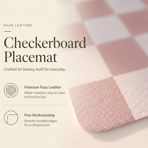 Set of 6 Checkerboard Non-Slip Washable Placemats for Dining Table - color: Pink