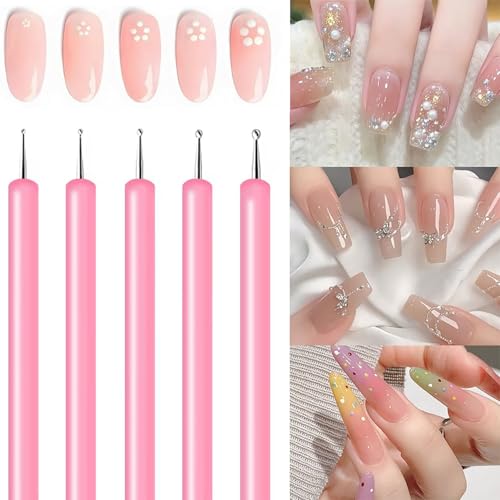 10Pcs Nail Art Tool Set, 5Pcs Ultra-Fine Nail Art Liner Brushes & 5Pcs Dual-Ended Silicone Dotting Pens, Precision Nail Art Painting Pens for Intricate Lines, Dots, Patterns & Salon DIY Manicure - color: Liner Brush & Silicone Pens