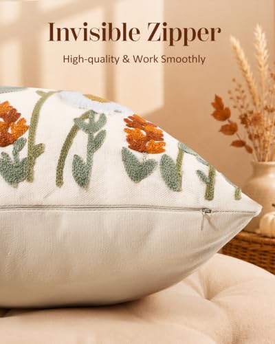 Embroidered Throw Pillow Cover, 18x18 Inch, Fall Wildflower - color: Fall Wildflower, size: 18" x 18" (Pack of 1)