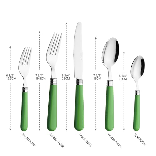 ANNOVA Silverware Set 20 Pieces Cutlery Stainless Steel Colorful Fun Handle Flatware Service for 4 - Dinner Knife, Dinner Fork, Salad fork, Dinner Spoon, Dessert Spoon (Green, 20 Pieces) - color: Green