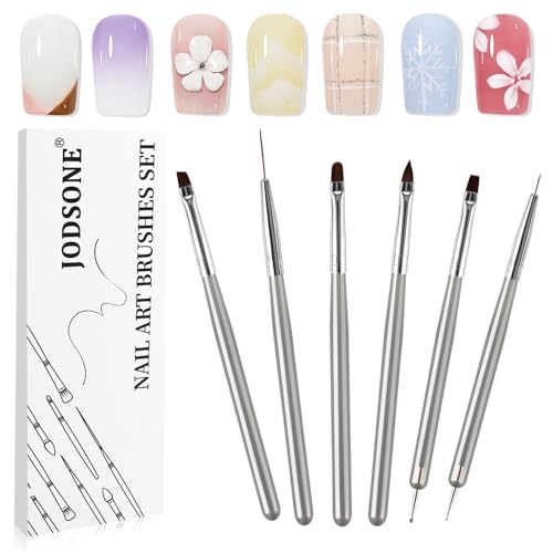JODSONE 6Packs Nail Art Brushes,Nail Art Tool Set,Dotting Tools,Dust Brush,Striping Brushes for Long Lines,Drawing Pen for Gel Polish Design Supply,DIY Manicure Tools Gift for Women - color: 6PCS