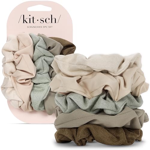Kitsch Scrunchies for Women - Moss Green, 5 Pcs - color: Moss Green