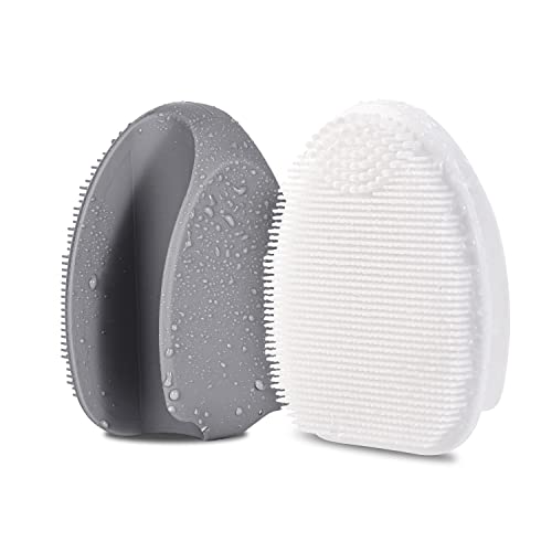 Silicone Face Scrubber,2 Pack Face Scrubber for Women Men, Manual Face Exfoliator Brushes Scrubber,Facial Cleansing Brush for Exfoliating Blackhead Remover Acne Pore Cleansing Massaging - color: 3rd-grey+white