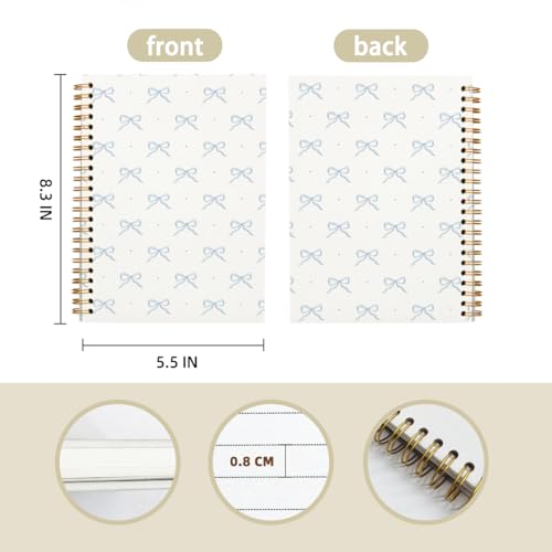 Coquette Blue Bow Notebook Journals, Preppy Cute Notebook for Teen Girls Women, Cute School Supplies-Preppy Stuff, Coquette Stuff Trendy Hardcover Spiral Notebook 5.5x8.3 - color: 02-Grandmillennial(White)
