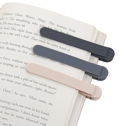 3Pcs Automatic Bookmark, Silicone Smart Book Marks for Reading Women, Men, Kids,Cute Unique Book Markers Bookmark Clip Reading Accessories Gifts for Book Lovers (1 Dark Grey+1 Light Grey+1 Beige) - color: 1 Dark Grey+1 Light Grey+1 Beige
