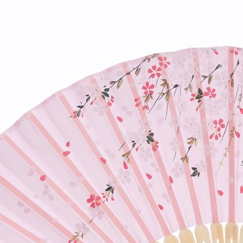 QIRMIZI 10 Pieces Handheld Fans, Silk Folding Fans, Floral Folding Fans for Birthday,Dancing, Cosplay, Weddings, Parties, and Events,Pink Cherry Blossom Rain - color: 05 Pink Cherry Blossom Rain