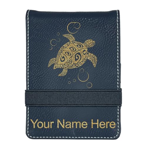 LaserGram Mini Padfolio with Notepad and Pen, Hawaiian Sea Turtle, Personalized Engraving Included (Black with Gold) - color: Black With Gold