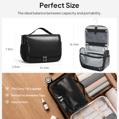 Travel Toiletry Bag for Women & Men, Waterproof Hanging Makeup Organizer - color: Black