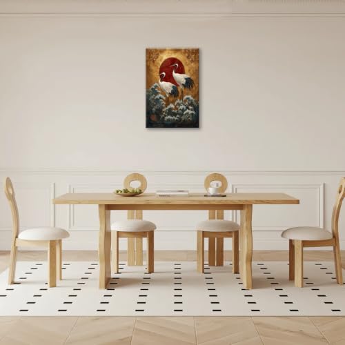 Japanese Crane Wall Art Gold Oriental Asian Wall Decor Sandhill Crane Canvas Pictures Paintings Prints Japan Traditional Aesthetic Artwork Framed Chinese Decorations For Bedroom Living Room Office Gifts 16" x 24" - color: Gold Crane, size: 24"L x 16"W