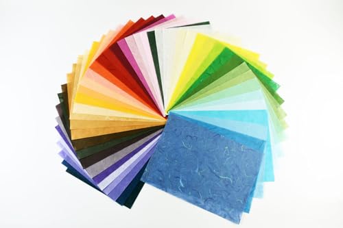 A5 Size 40 Mulberry Paper Japanese Handmade Assortment – Multicolor Origami & Craft Pack – Quality Fiber Sheets for Origami, Paper Art, Crafts & DIY Projects (A5 Size / 5.83 × 8.27 in) - color: A5 Size