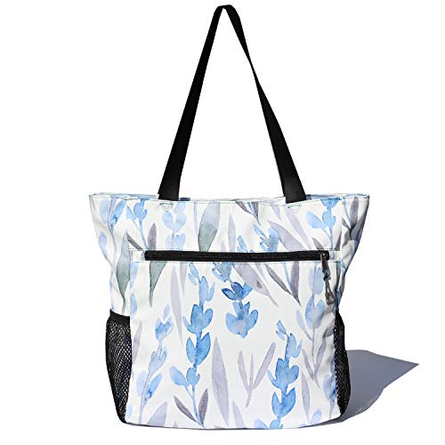 ESVAN Original Floral Water Resistant Large Tote Bag Shoulder Bag for Gym Beach Travel Daily Bags Upgraded - color: [F] Floral Leaf