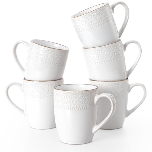 famiware Eden Coffee Mugs Sets of 6, 12 oz Ceramic Stoneware Mug Cup Set - color: White Floral, size: 6pcs