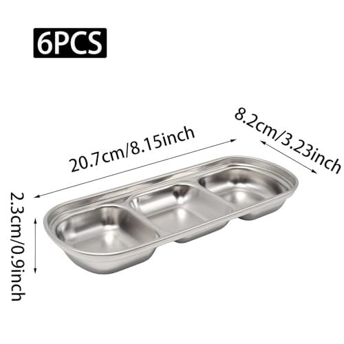6Pcs 8 Inch Divided Dip Bowls (Silver, Triple Dipping Bowl) - color: Silver