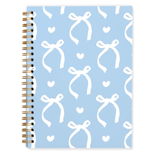 QUICQOD Preppy Blue Bow Spiral Notebook for Teen Girls 5.5x8.3 Inch - color: Blue2