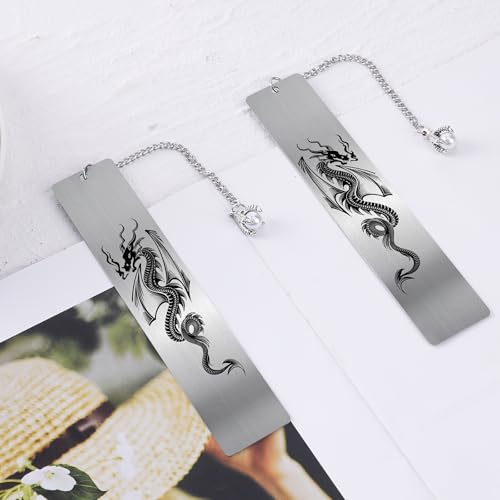 Dragon Metal Bookmark Gift - 2 Pcs Cool Bookmarks for Reading - style: Dragon