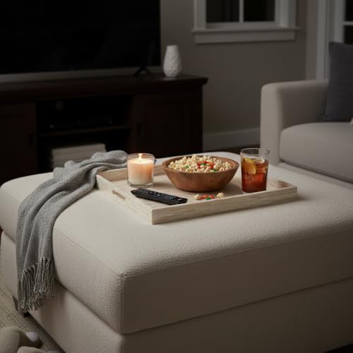 PEMAR 20x20 Mother of Pearl Ottoman Tray, Decorative Tray with Handles - color: White Cream