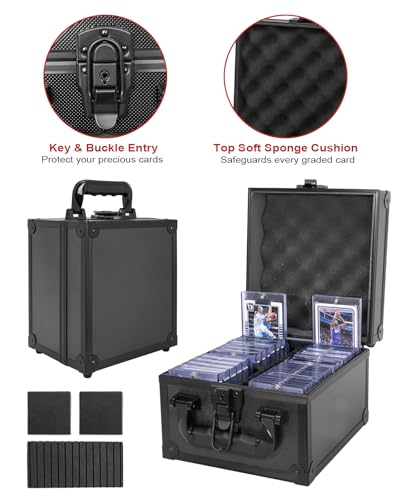 LOCKCURX Graded Card Storage Box, Aluminum PSA Slab Case Holds 56+ Slabs