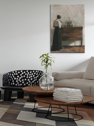 uoyien Vintage Danish Canvas Wall Art Famous Artwork Woman Reading Portrait Oil Painting Dark Academia Aesthetic Print 19th Century Antique Poster Retro Gallery Home Decor 12x16in Wrapped Canvas - color: Grey, size: 12x16in Wood Framed