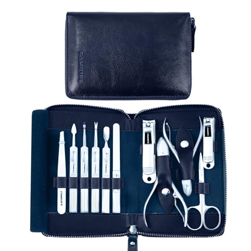FAMILIFE Stainless Steel Manicure Set 11-in-1 Professional Nail Clipper Kit - color: Navy Blue