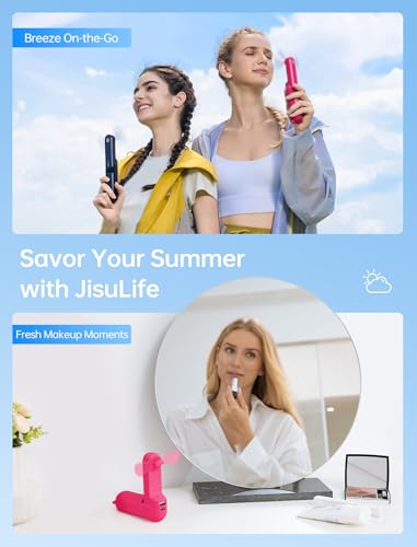 JISULIFE 3 IN 1 Portable Fan with Power Bank & Flashlight Featured - color: Fuchsia