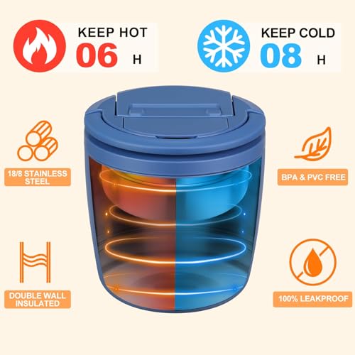 MAXSO Lunch Container 40 oz for Adults Stainless Steel Vacuum Insulated Food Jar, Soup Thermo for Hot Food Thermal Bento Box, Wide Mouth Leakproof Buckle Lid with Spoon - Blue - color: Blue