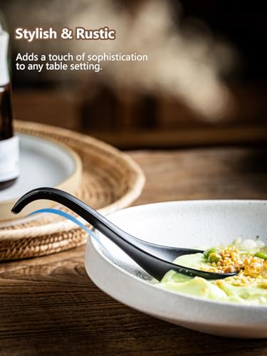 Gomakren Asian Soup Spoons, Ramen Spoons Set of 6 with Long Handle, Black - color: Black
