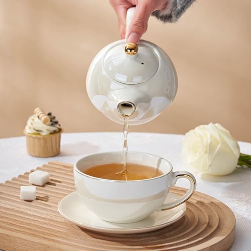 Tea for One Set, Teapot and Cup Set, Pearl White - color: Pearl White
