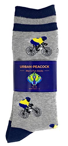 Urban Peacock Men's Novelty Fun Dress Socks Multiple Patterns/Multi-pair Options! - color: Bicycle Racer - Grey With Navy
