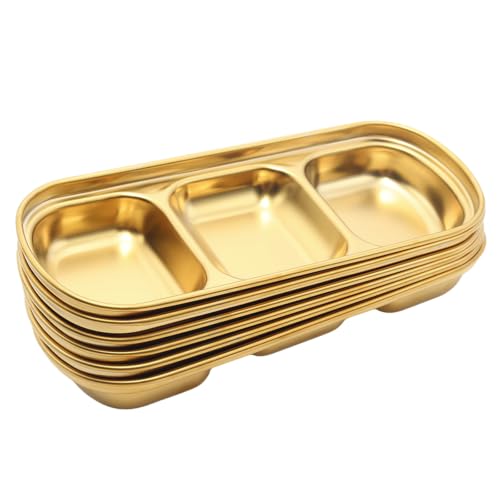 6Pcs 8 Inch Divided Dip Bowls (Gold, Triple Dipping Bowl) - color: Gold