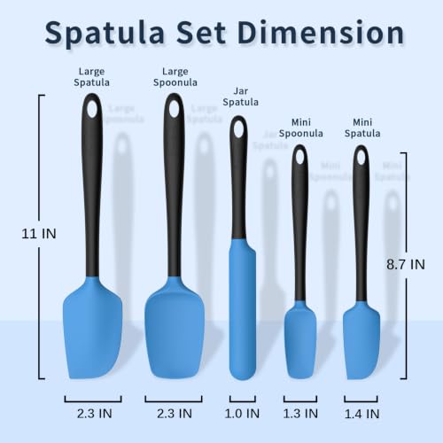 Coukre Silicone Spatula Set of 5,High Temperature Resistant, Food Grade Silicone, Dishwasher Safe, for Baking, Cooking (Blue Black) - color: Blue/Black