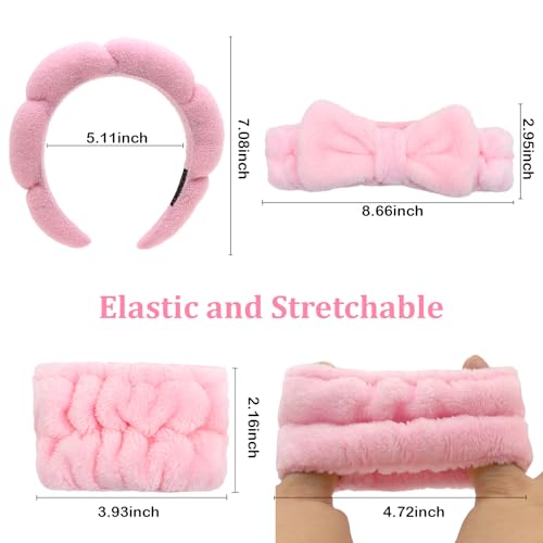 Pink Skincare Bubble headband and wristband set for Face Washing - color: Pink
