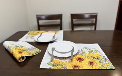 Set of 4 Sunflower Floral Leaves Placemats 18x13 Inches - color: Sunflower