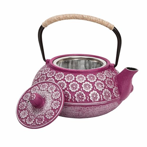 Juvale Cast Iron Tea Kettle with Infuser - Stovetop Brewing & Heat Retention - Floral Purple Cast Iron Teapot - Built-In Loose-Leaf Tea Infuser Pot - 34 oz, Medium - color: Purple, size: Medium
